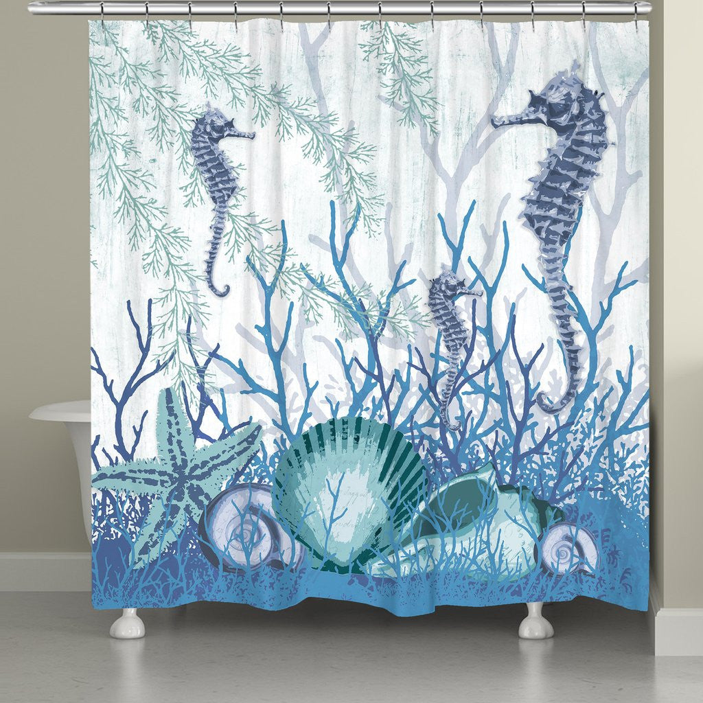 Aquatic Seahorses and Sea Shells Shower Curtain – Coastal Style Gifts