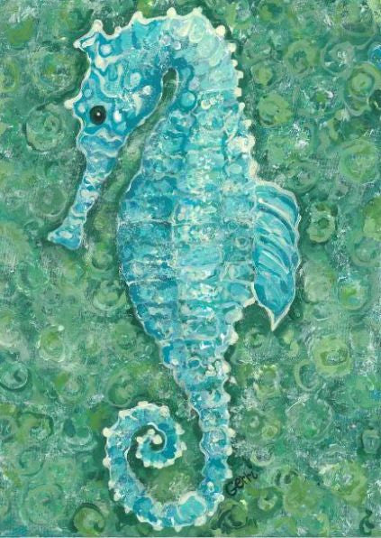 Aqua Seahorse Canvas Floor Mat