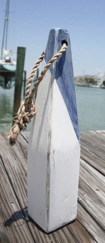 15" Nautical Wood Buoy- Blue Diagonal/White
