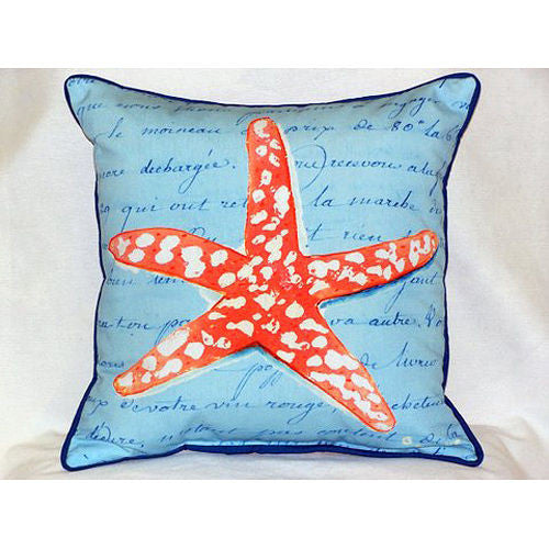 Betsy Drake Coral Starfish Blue Pillow- Indoor/Outdoor