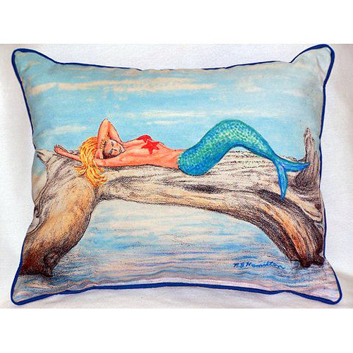 Betsy Drake Mermaid On Log Pillow Indoor Outdoor