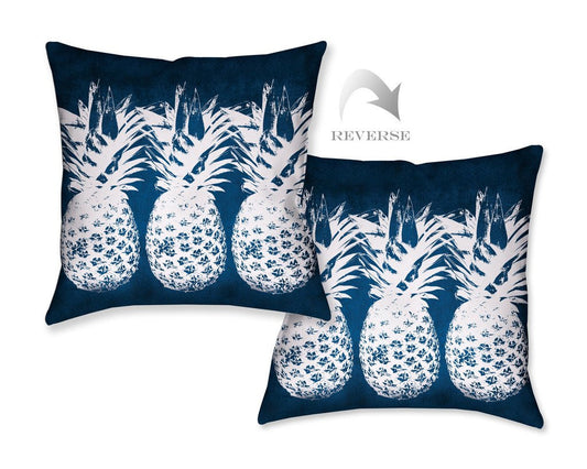 Indigo Pineapples Outdoor Decorative Pillow