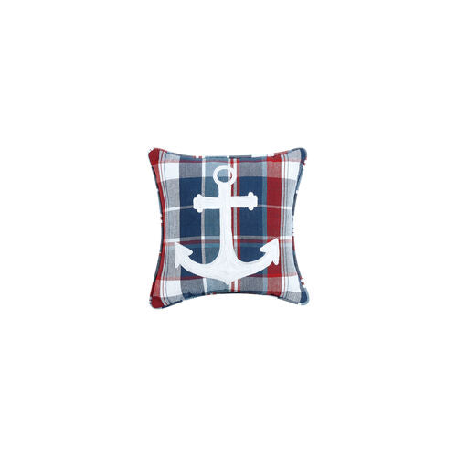 Picnic Plaid Anchor Embroidered Pillow