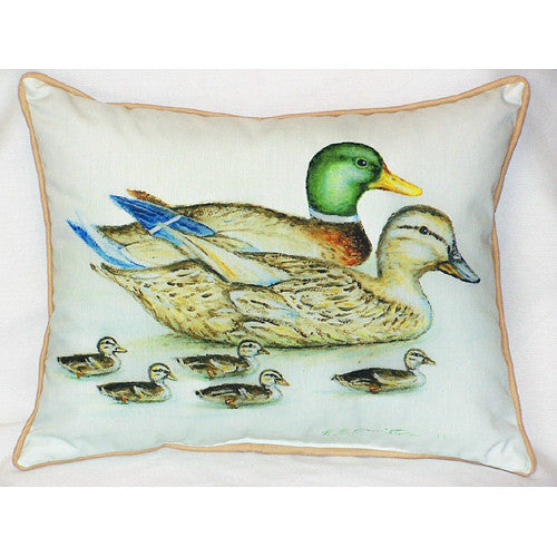 Betsy Drake Mallard & Family Pillow- Indoor/Outdoor
