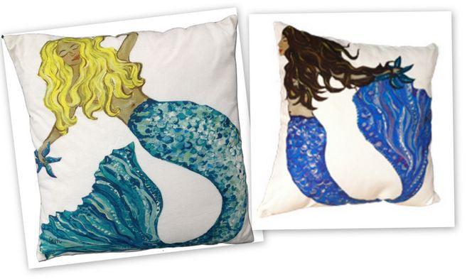 Mermaid A & B Cotton Canvas Pillow Set- Indoor/Outdoor- Oversized