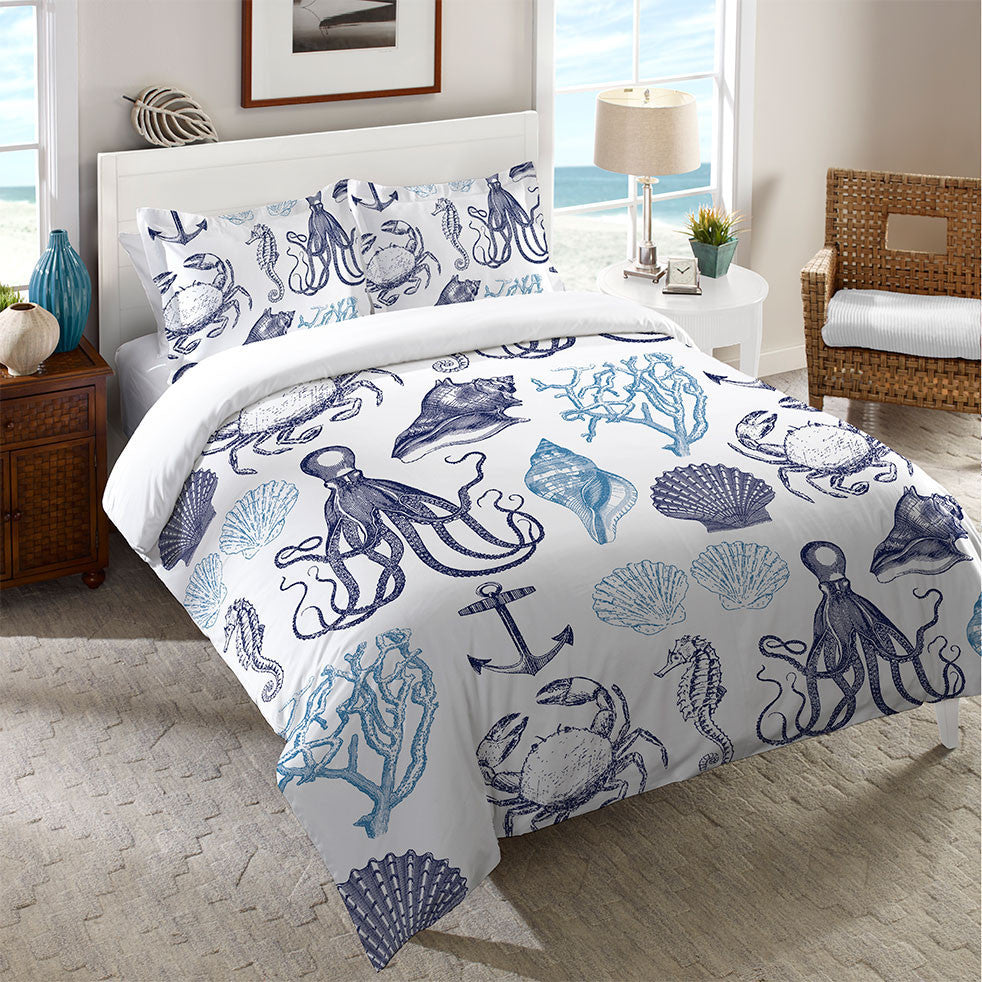 Navy Coastal Creatures Duvet Cover