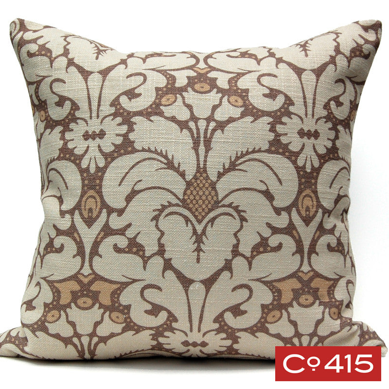 Plumes Damask Pillow - Chocolate
