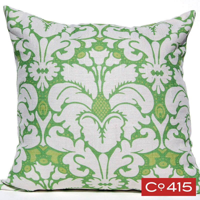 Plumes Damask Pillow - Green