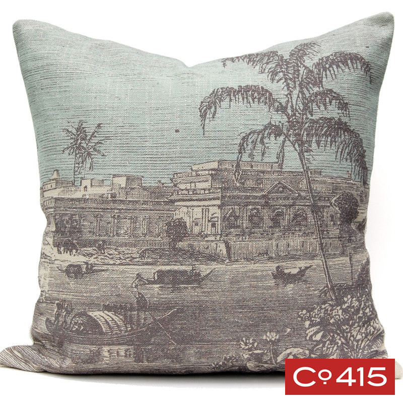 Palm on River Engraving Pillow - Gray