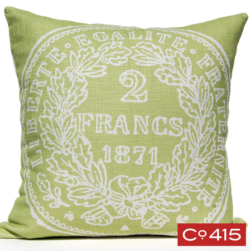 French Coin Pillow - Green