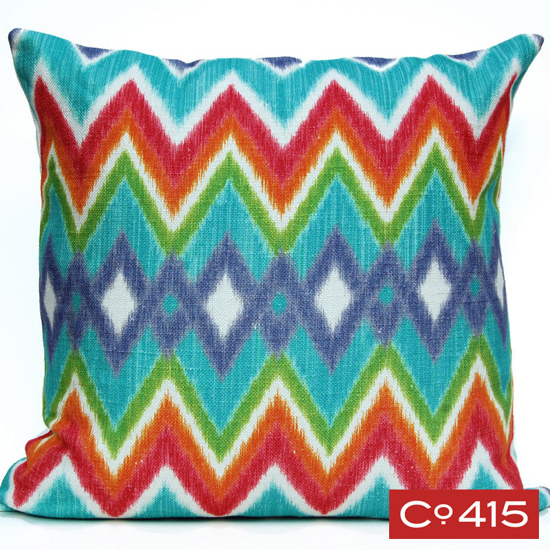 Ikat Chevron Pillow - Aqua