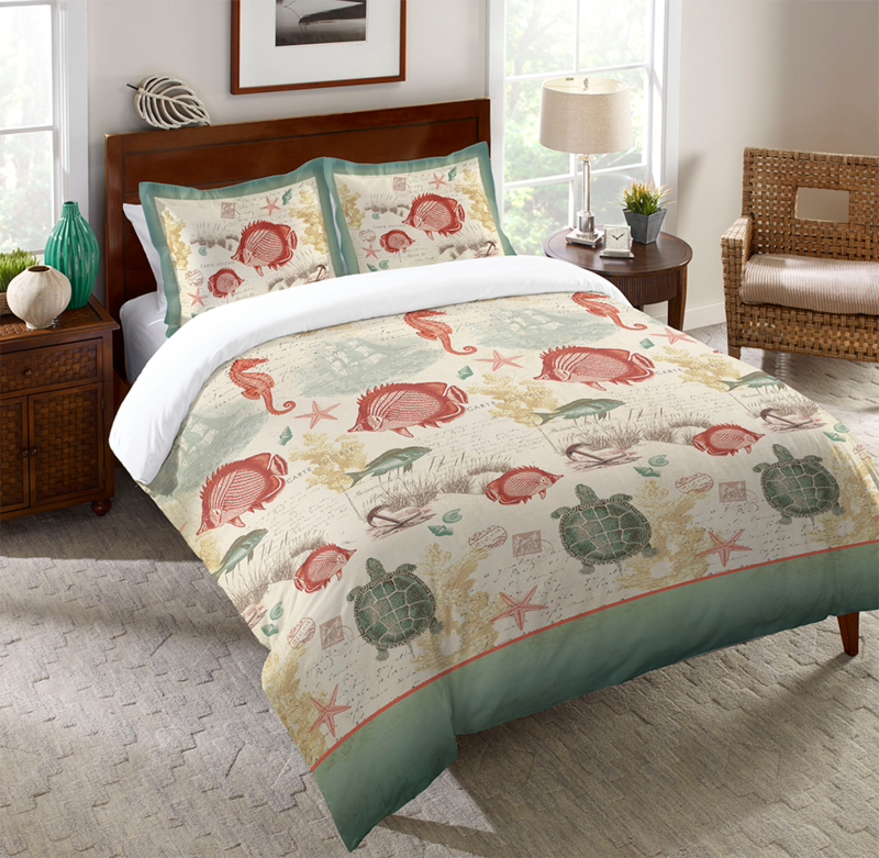 Coral Seaside Postcard Duvet Cover