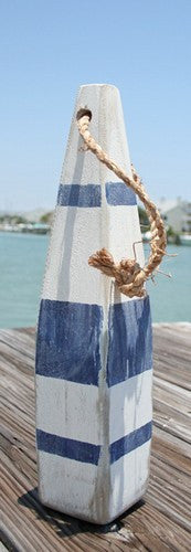 15" Nautical Wood Buoy- White/Blue Thin Stripe/White