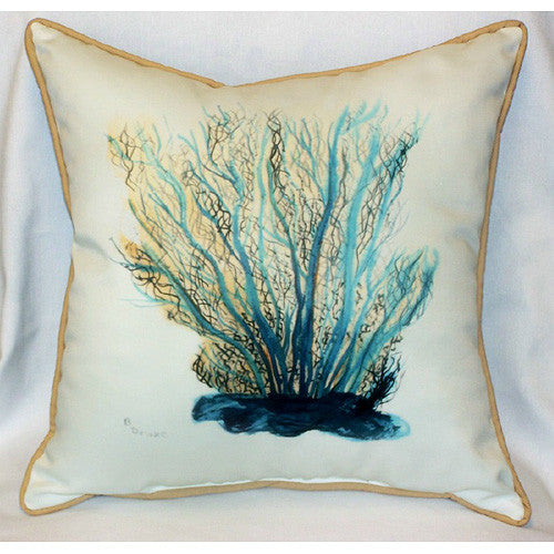 Betsy Drake Blue Coral Pillow Indoor Outdoor Coastal Style Gifts