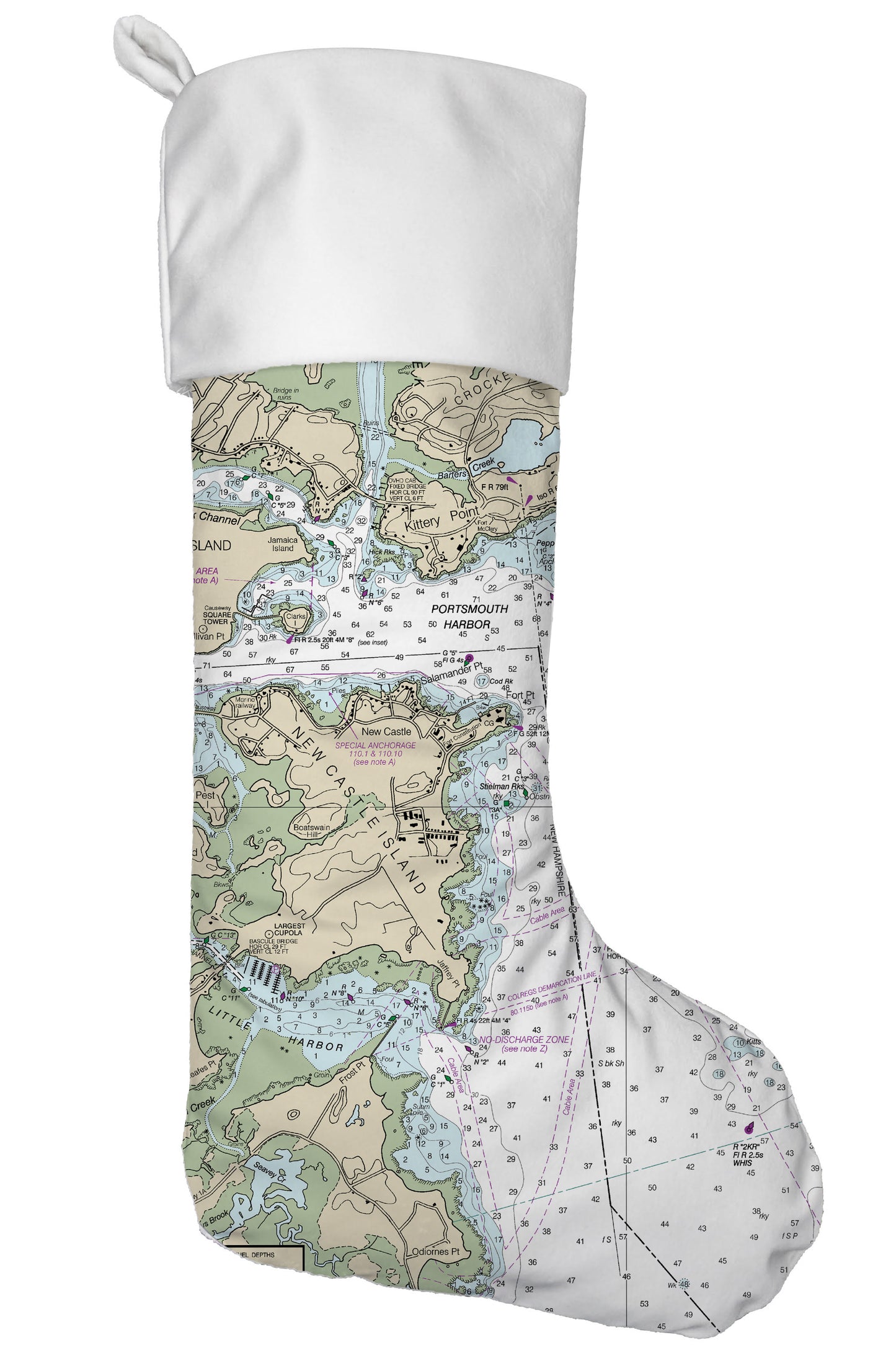 Portsmouth Harbor, New Hampshire Nautical Chart Christmas Stocking