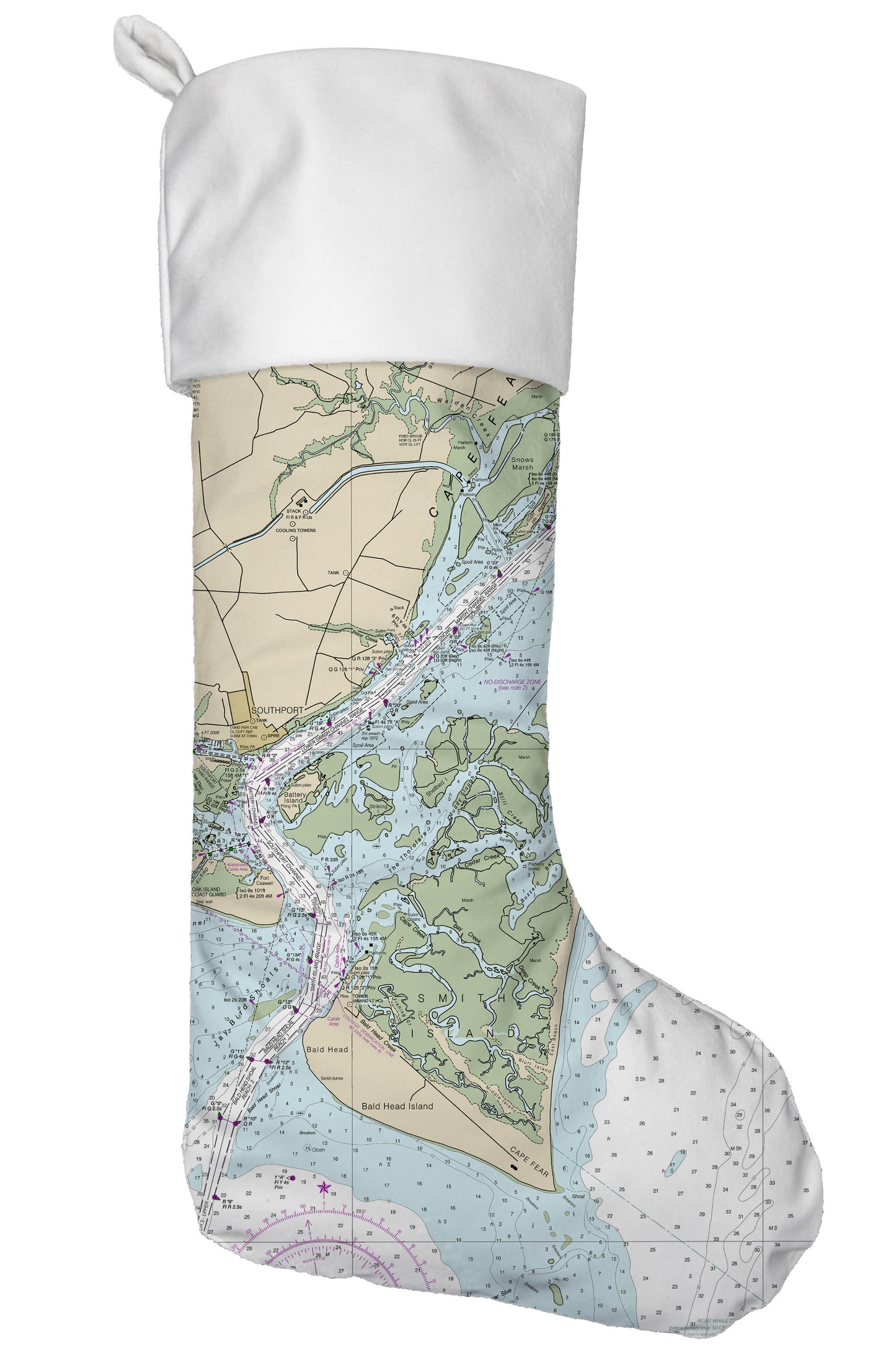 Bald Head Island, North Carolina Nautical Chart Christmas Stocking