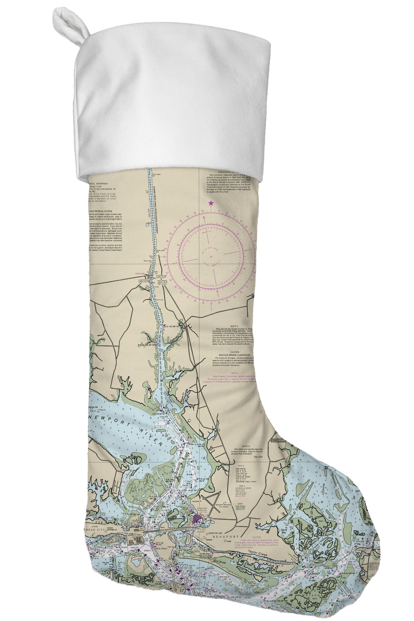 Beaufort, North Carolina Nautical Chart Christmas Stocking