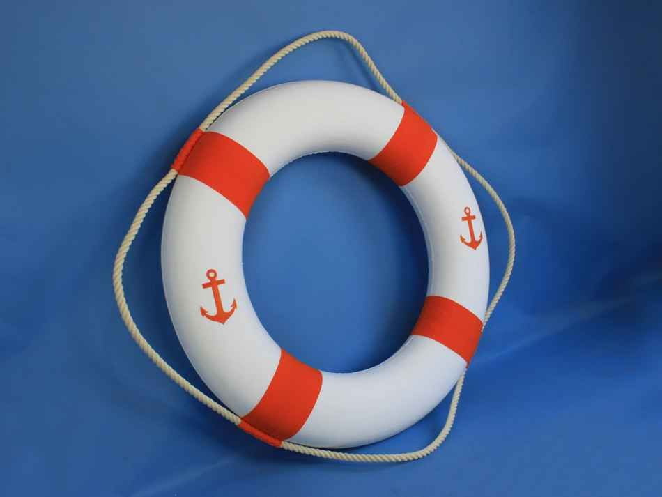 Classic White Decorative Anchor Lifering With Orange Bands 20"