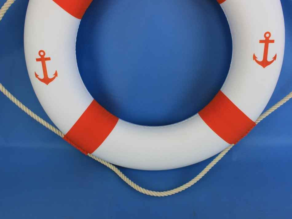 Classic White Decorative Anchor Lifering With Orange Bands 20"