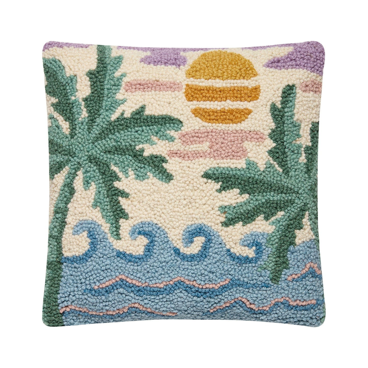 Retro Coastal Scene Hook Pillow - Beach House Ocean Accent Cushion