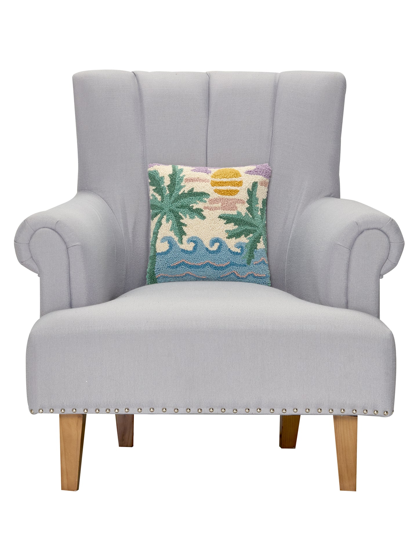 Retro Coastal Scene Hook Pillow - Beach House Ocean Accent Cushion