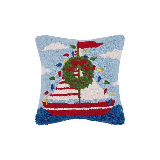 Holiday Sailboat Hook Pillow