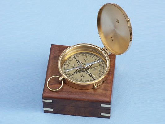 Solid Brass Admiral's Sundial Compass w/ Rosewood Box 4"
