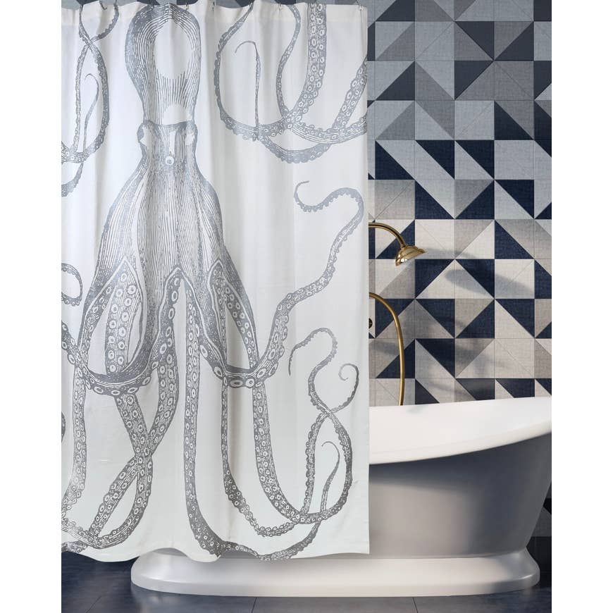 Octopus Silver Metallic Shower Curtain