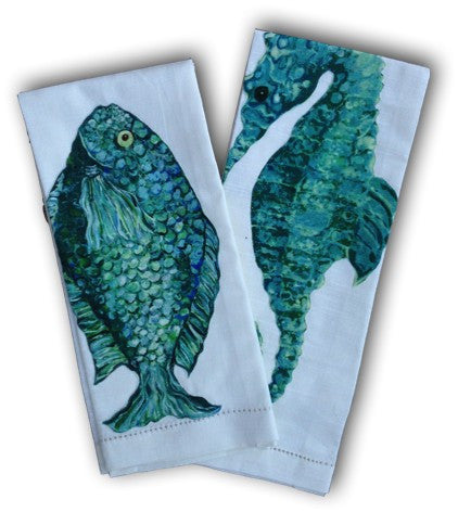Aqua Sea Horse and Fish Towel Set