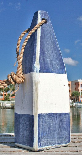 12" Nautical Wood Buoy- Blue/White/Blue