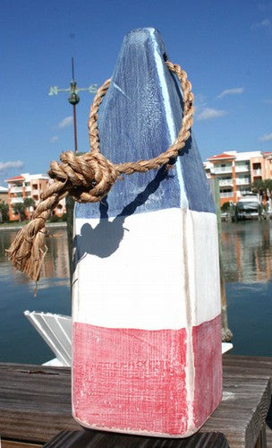 12" Nautical Wood Buoy- Blue/White/Red