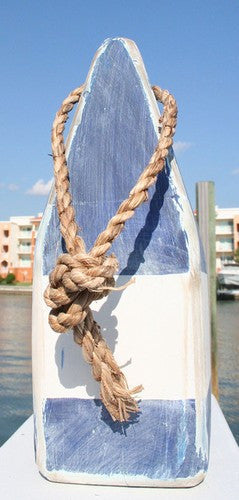 9" Nautical Wood Buoy-- Blue/White/Blue