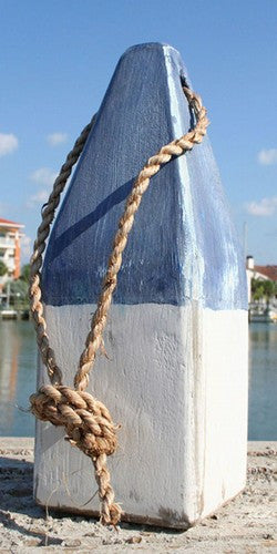 9" Nautical Wood Buoy- Blue/White