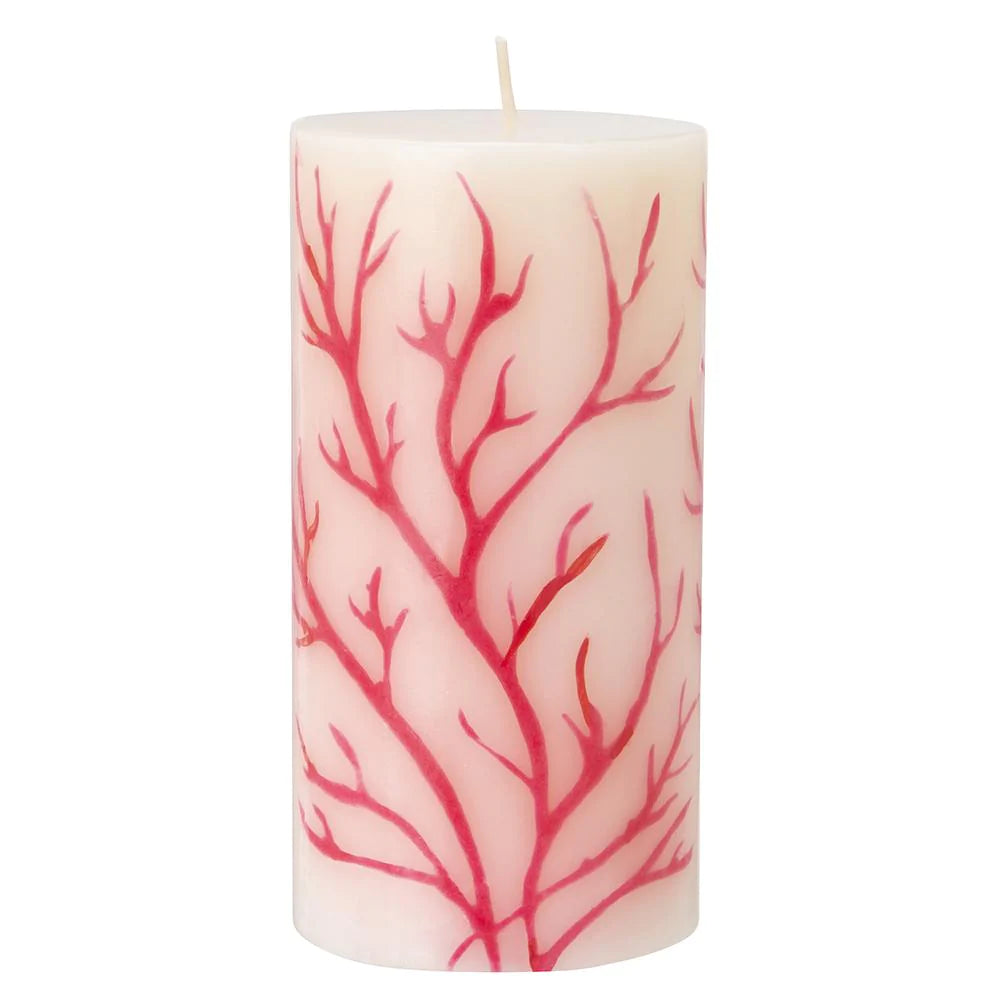 Candle Pillar White with Red Coral Inlay