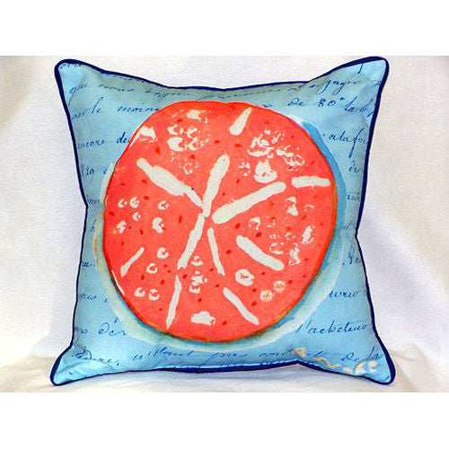 Betsy Drake Coral Sand Dollar Blue Pillow- Indoor/Outdoor