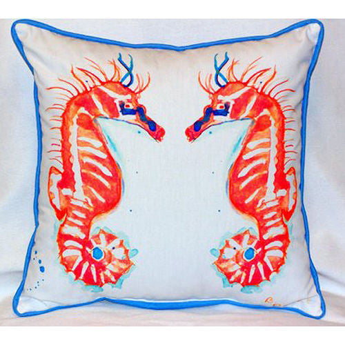 Betsy Drake Coral Sea Horses Pillow- Indoor/Outdoor