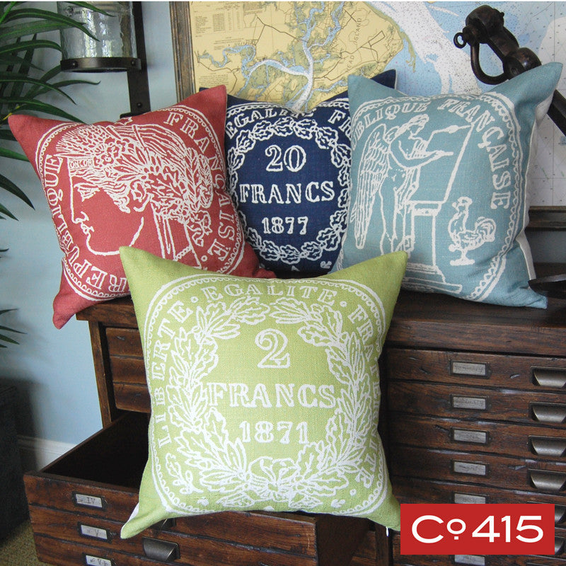 French Coin Pillow - Green