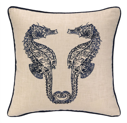 Double Seahorse Embroidered Pillow