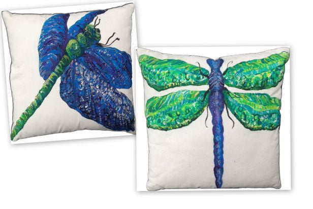 Dragonfly A & B Cotton Canvas Pillow Set- Indoor/Outdoor- Oversized