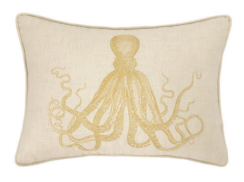 Octopus in Gold Embroidered Pillow