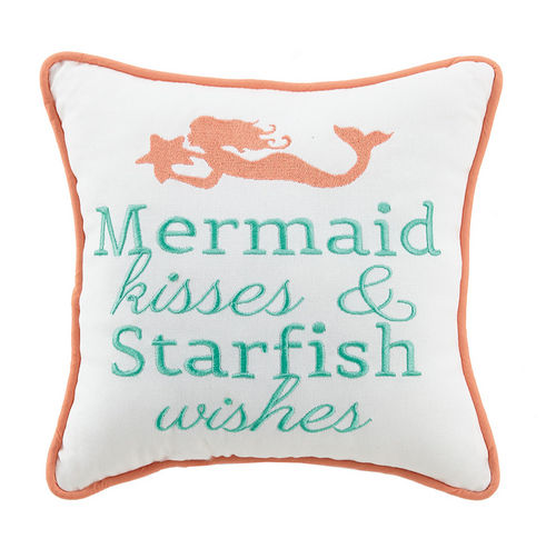 Mermaid Kisses & Starfish Wish Embroidered Pillow