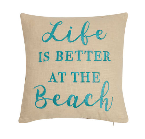 Life Is Better At The Beach Embroidered Pillow