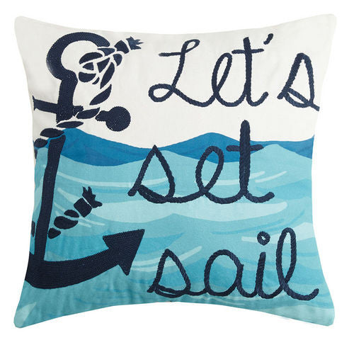 Let's Set Sail Embroidered and Print Pillow