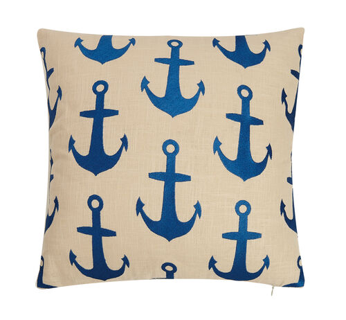 Blue Anchors Pattern Embroidered Pillow