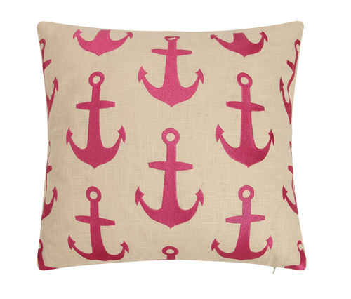 Pink Anchors Pattern Embroidered Pillow