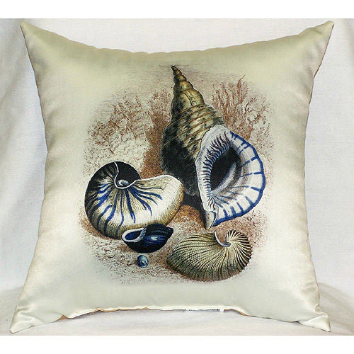 Three Shells Antique Print Pillow - Indoor/Outdoor