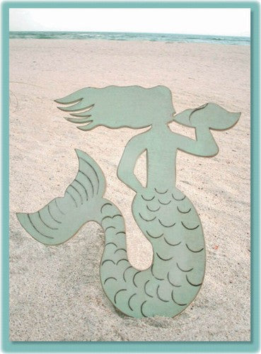 Wooden Mermaid Plaque- Aqua