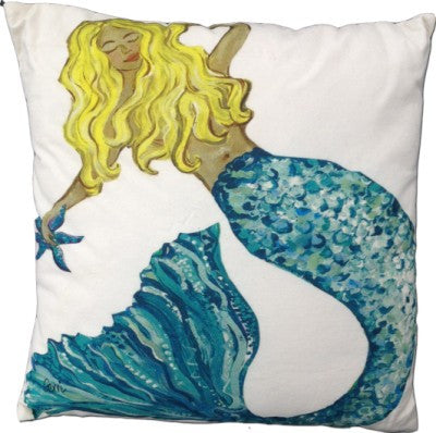 Mermaid A Cotton Canvas Pillow- Indoor/Outdoor- Oversized