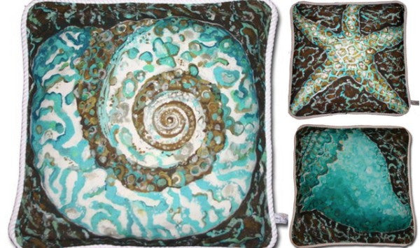 Mosaic Sealife Collection Cotton Canvas Pillow Set- Indoor/Outdoor- Oversized