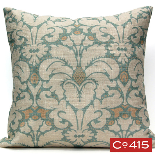 Plumes Damask Pillow - Oyster Bay
